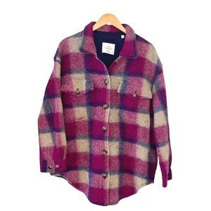 Aritzia Wilfred Free The Ganna Womens Plaid Wool Blend‎ Shacket Fuchsia Multi XL